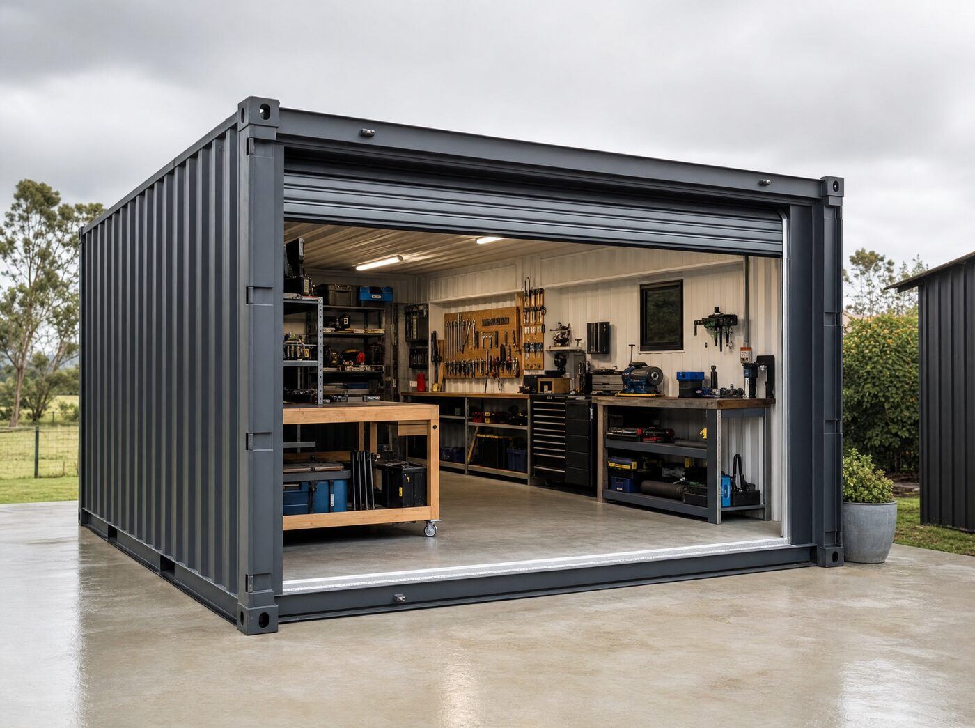 Twin-container workshop garage